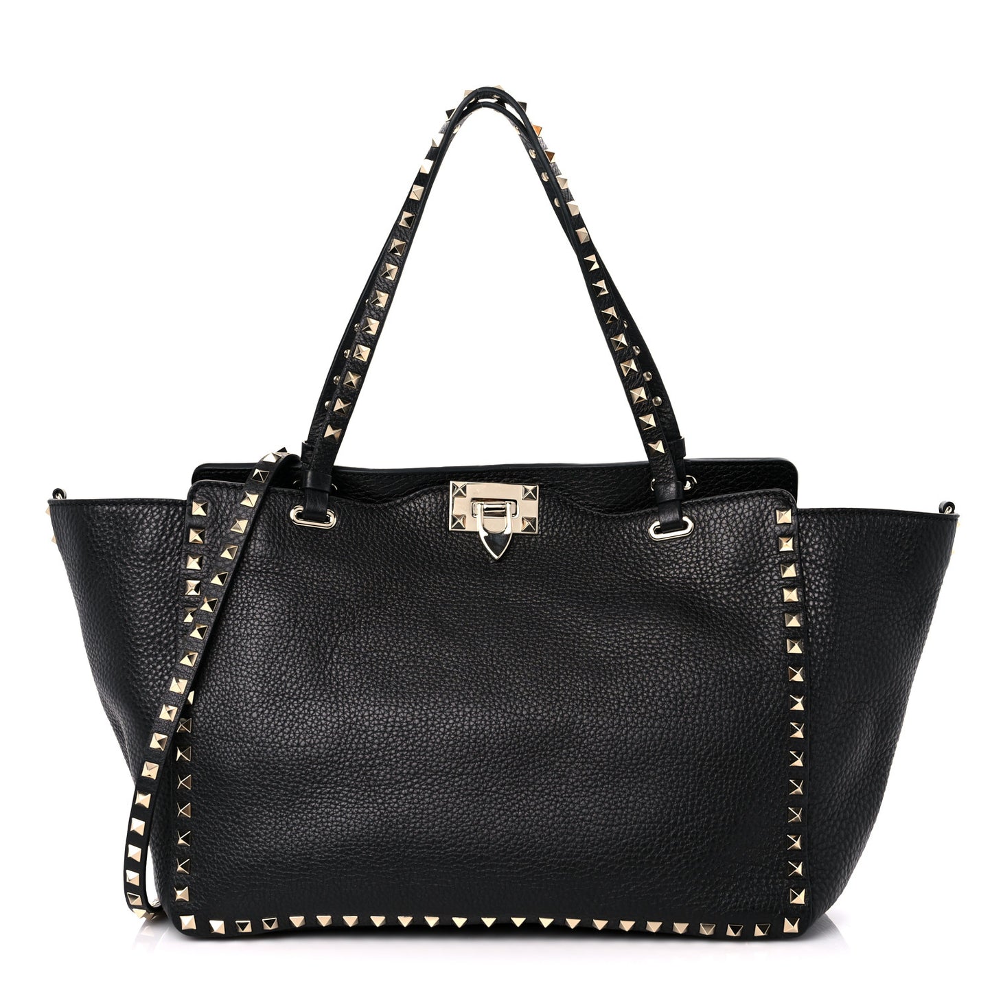 Pebbled Calfskin Medium Rockstud Tote Black