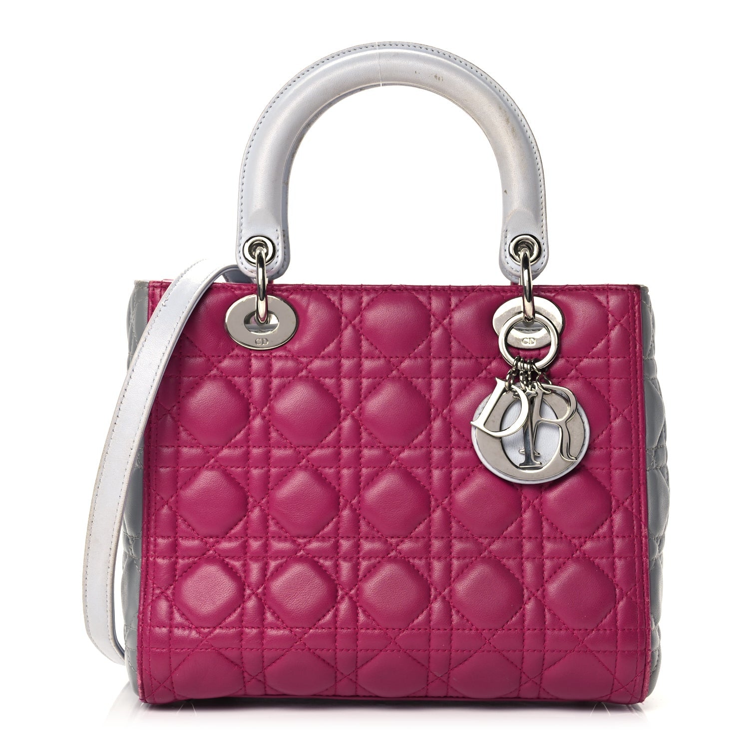 Christian Dior Lambskin Cannage Medium Tri-Color Lady Dior Fuchsia Grey Light Blue 1 of 13