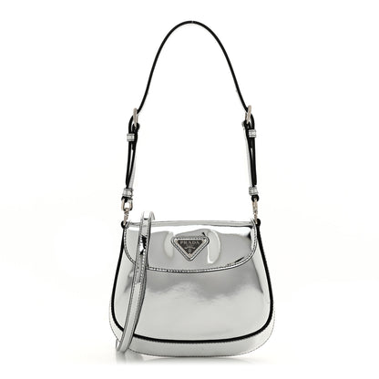 Prada Spazzolato Mini Cleo Flap Adjustable Strap Shoulder Bag Argento 1 of 10