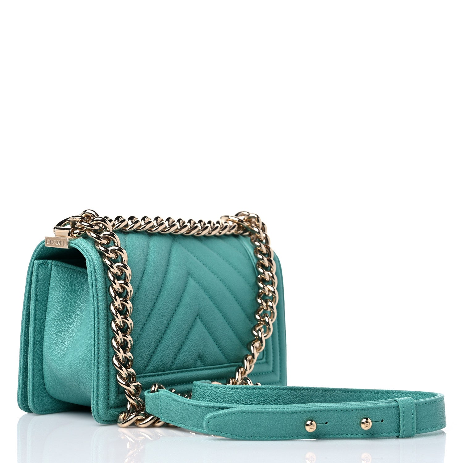 Chanel Caviar Chevron Quilted Small Boy Flap Green 3 of 10