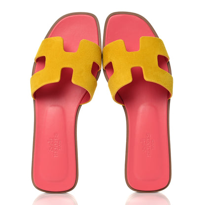 Hermes Suede Goatskin Oran Sandals 36 Jaune Sable 6 of 10