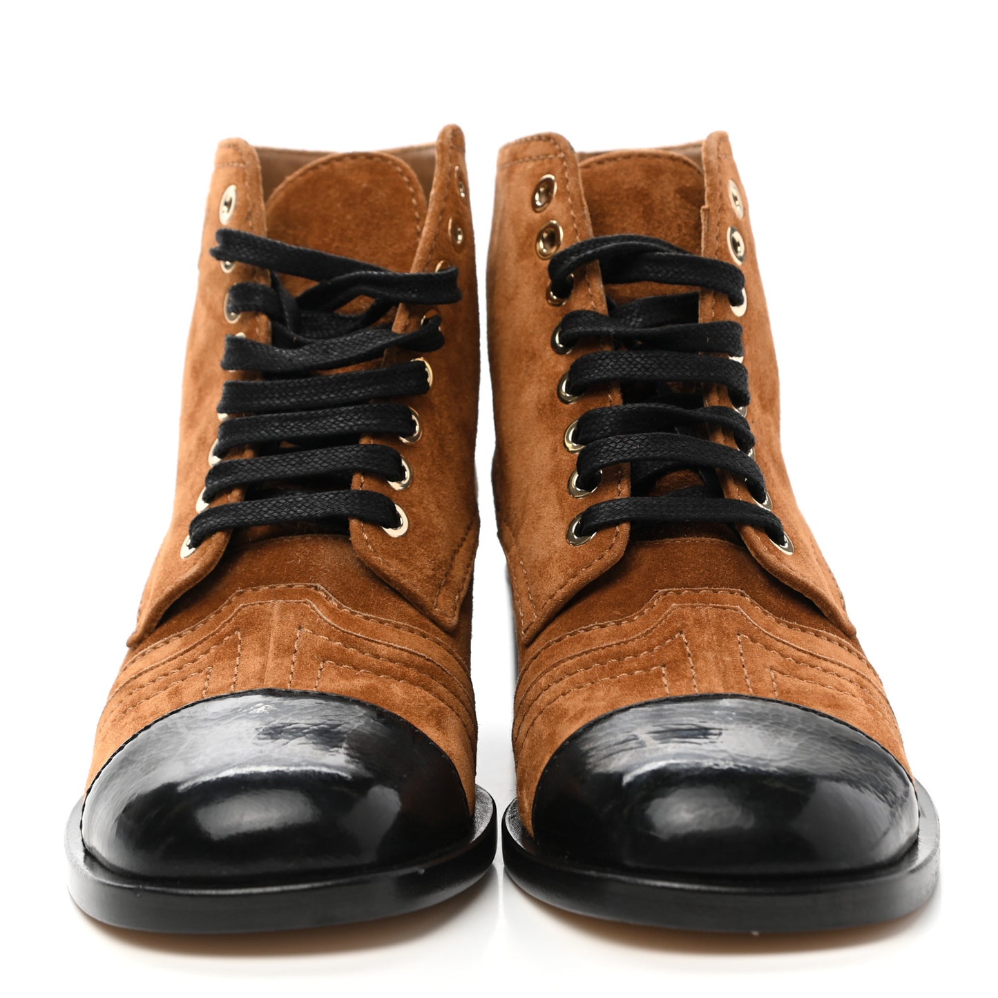 Suede Patent Cap Toe CC Boots 35.5 Beige Black