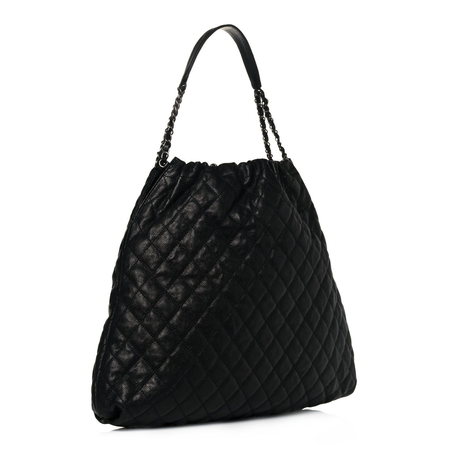 Distressed Glazed Caviar Quilted Large Elastic Tote Black