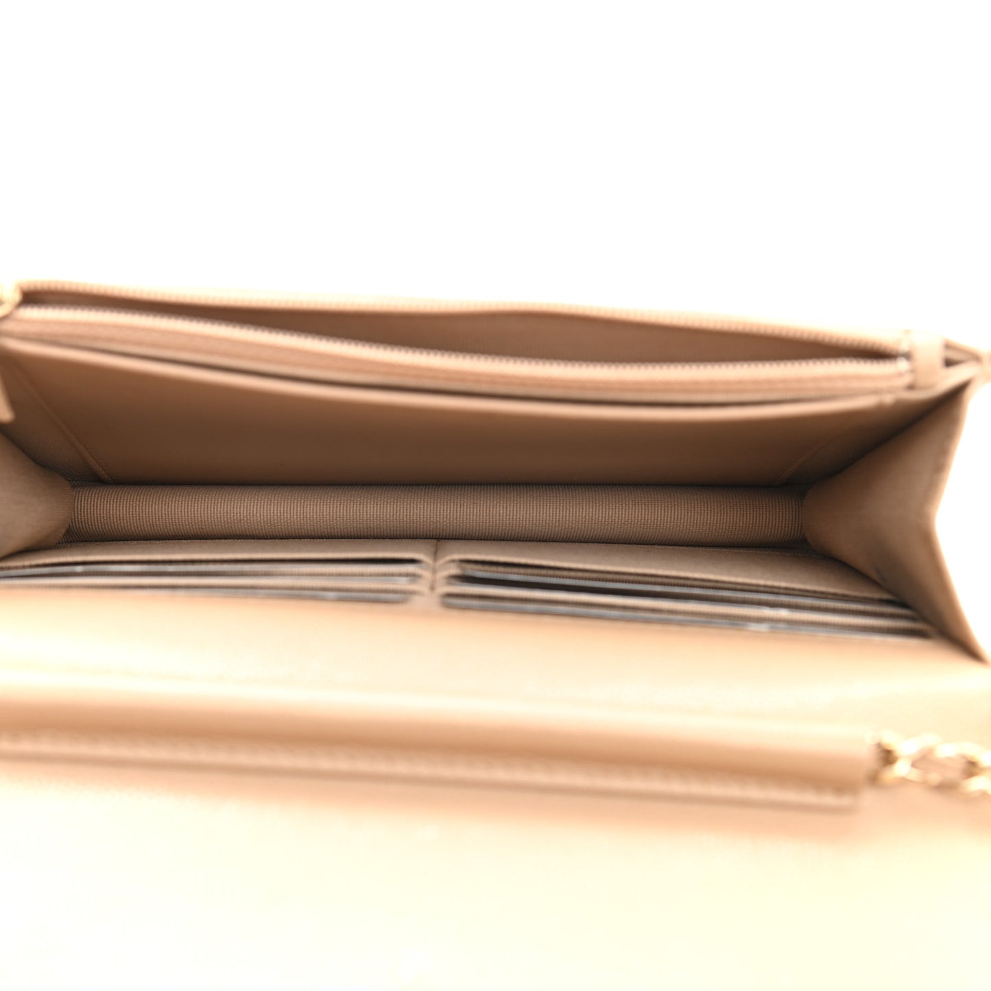 Caviar Quilted Crystal CC Wallet On Chain WOC Beige