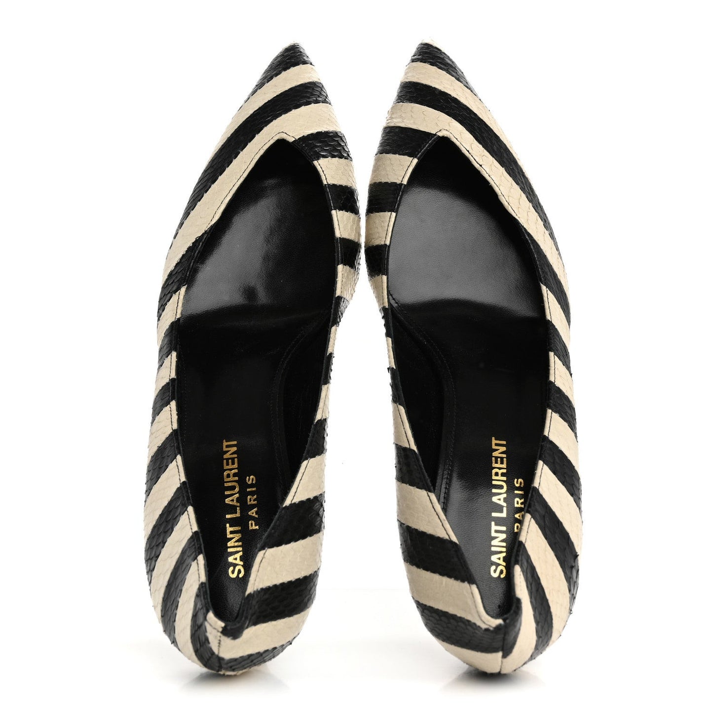 Elaphe Snakeskin Striped Kiki Kitten Heel Pumps 38.5 Black Off White