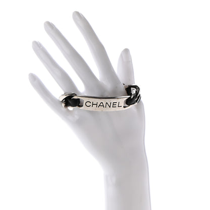 Chanel Metal Lambskin Name Plate Bracelet Black Silver 2 of 5