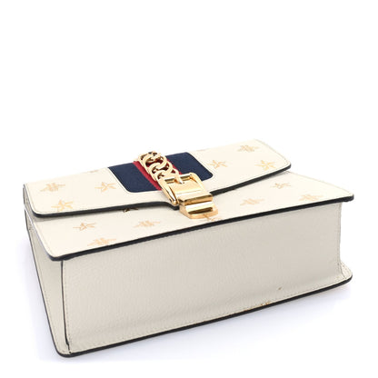 Gucci Textured Calfskin Bee Star Print Small Sylvie Shoulder Bag  Mystic White 3 of 7