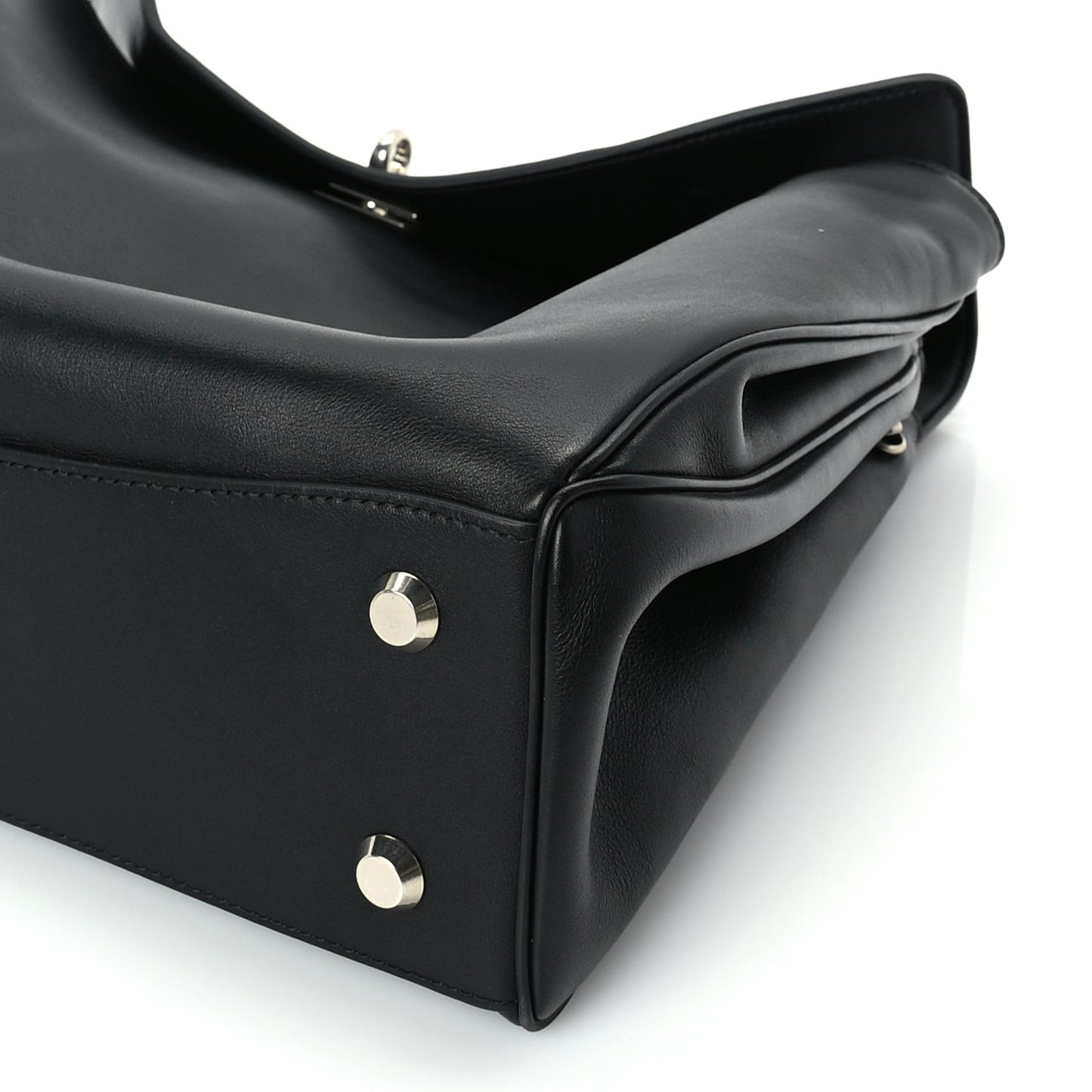 Natural Smooth Calfskin Medium Rodeo Top Handle Handbag Black