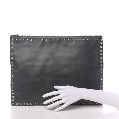 Valentino Garavani Vitello Oversized Rockstud Zip Wristlet Pouch Deep Green 2 of 9