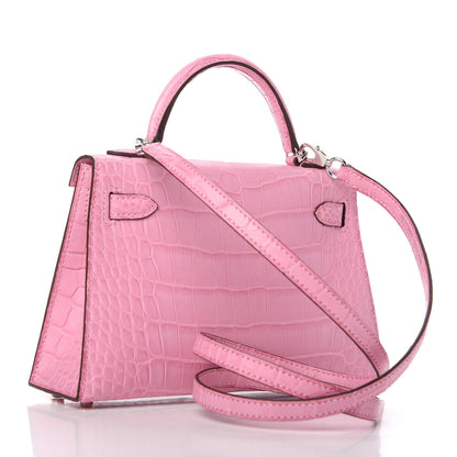 Hermes Matte Alligator Mini Kelly Sellier 20 5P Pink 3 of 10