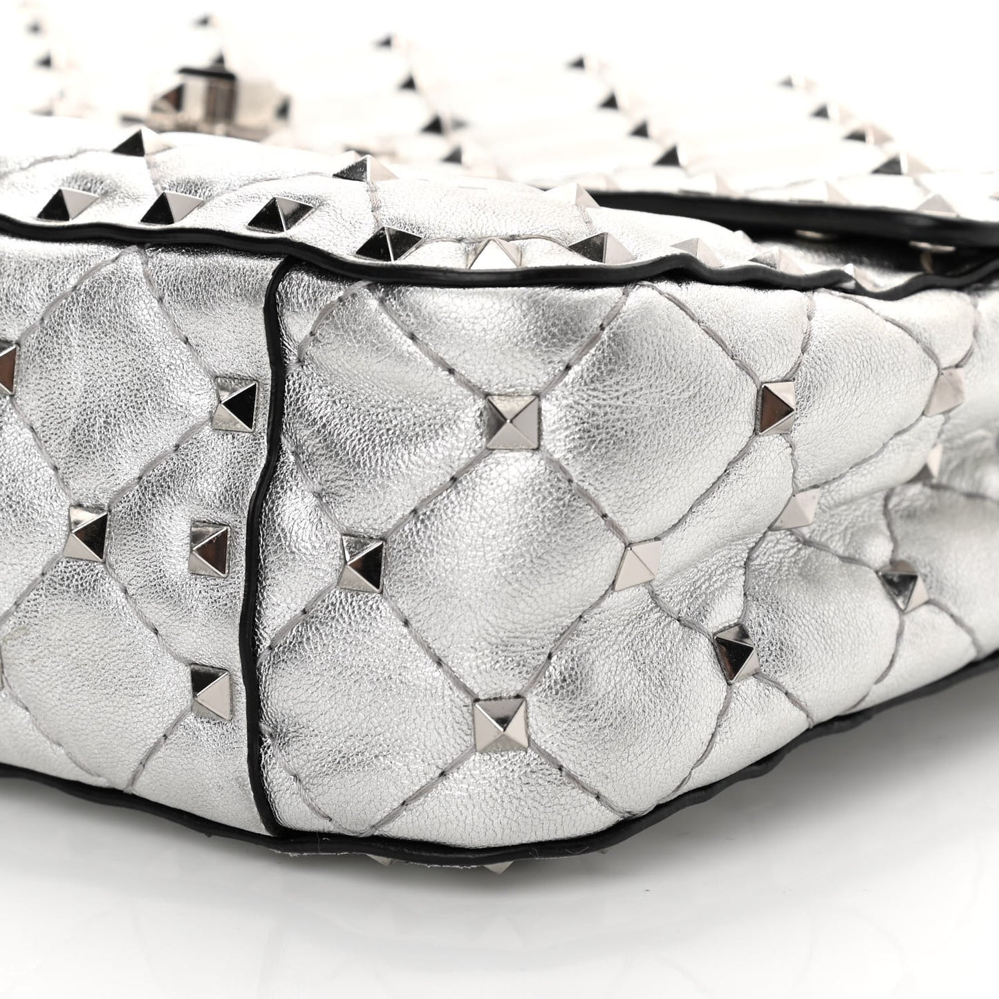 Metallic Nappa Medium Rockstud Spike Shoulder Bag Silver