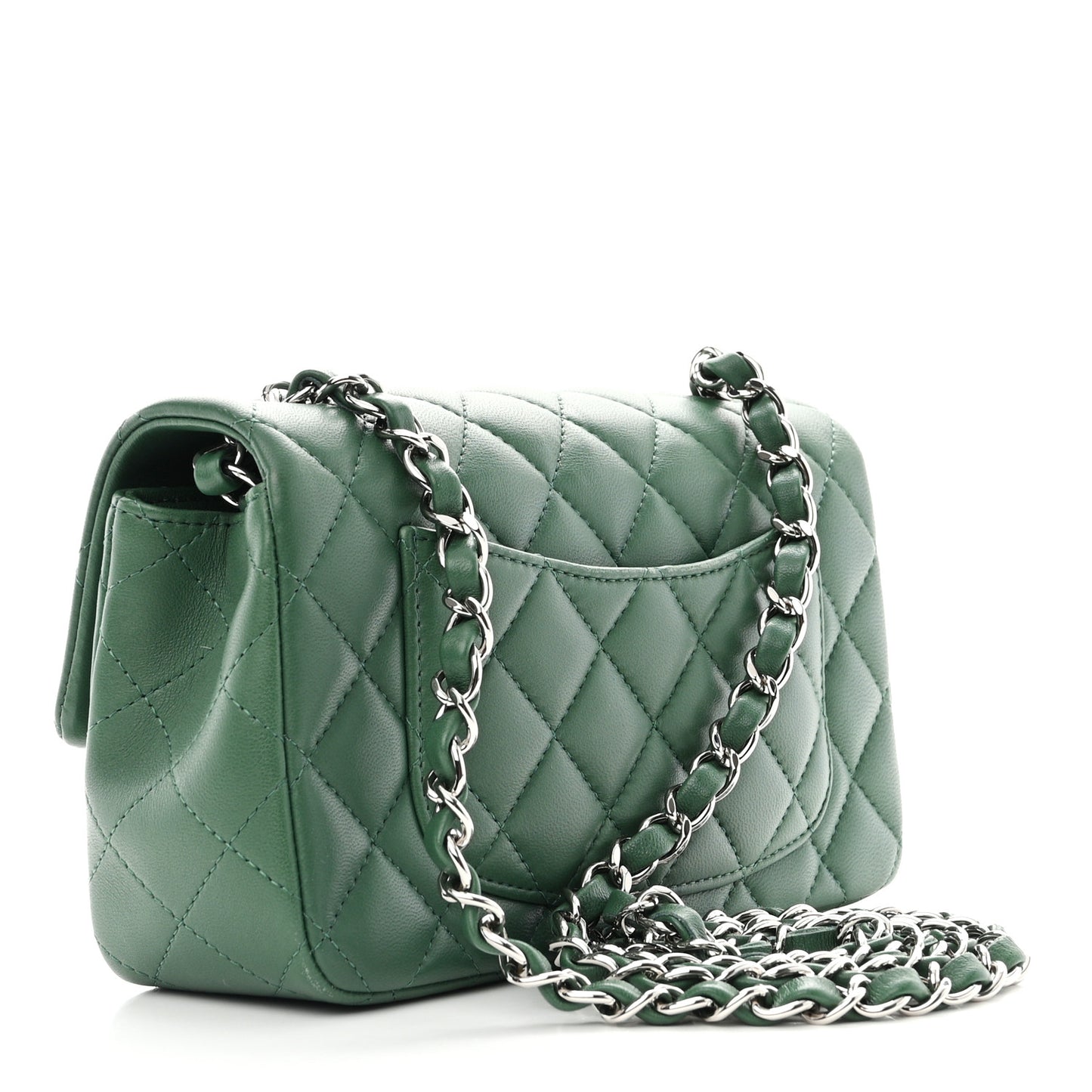 Lambskin Quilted Mini Rectangular Flap Dark Green