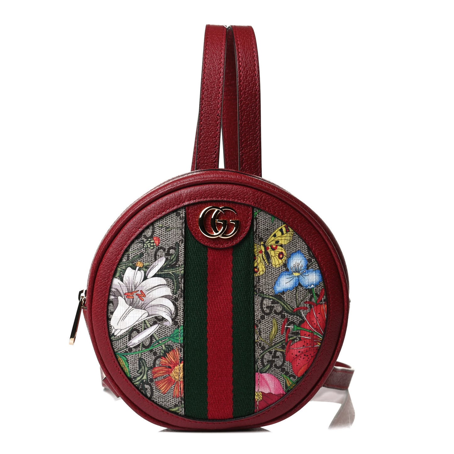 GG Supreme Monogram Web Flora Mini Ophidia Round Backpack Red