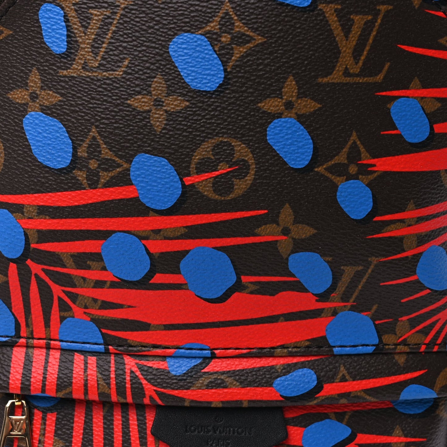 Monogram Jungle Dots Palm Springs Backpack PM  Coquelicot Denim