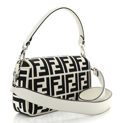 Fendi Canvas Vitello King FF Embroidered Baguette White Black 3 of 7