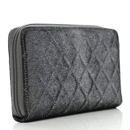 Chanel Iridescent Calfskin Quilted Tartan Button Zip Around Wallet Grey 3 of 8