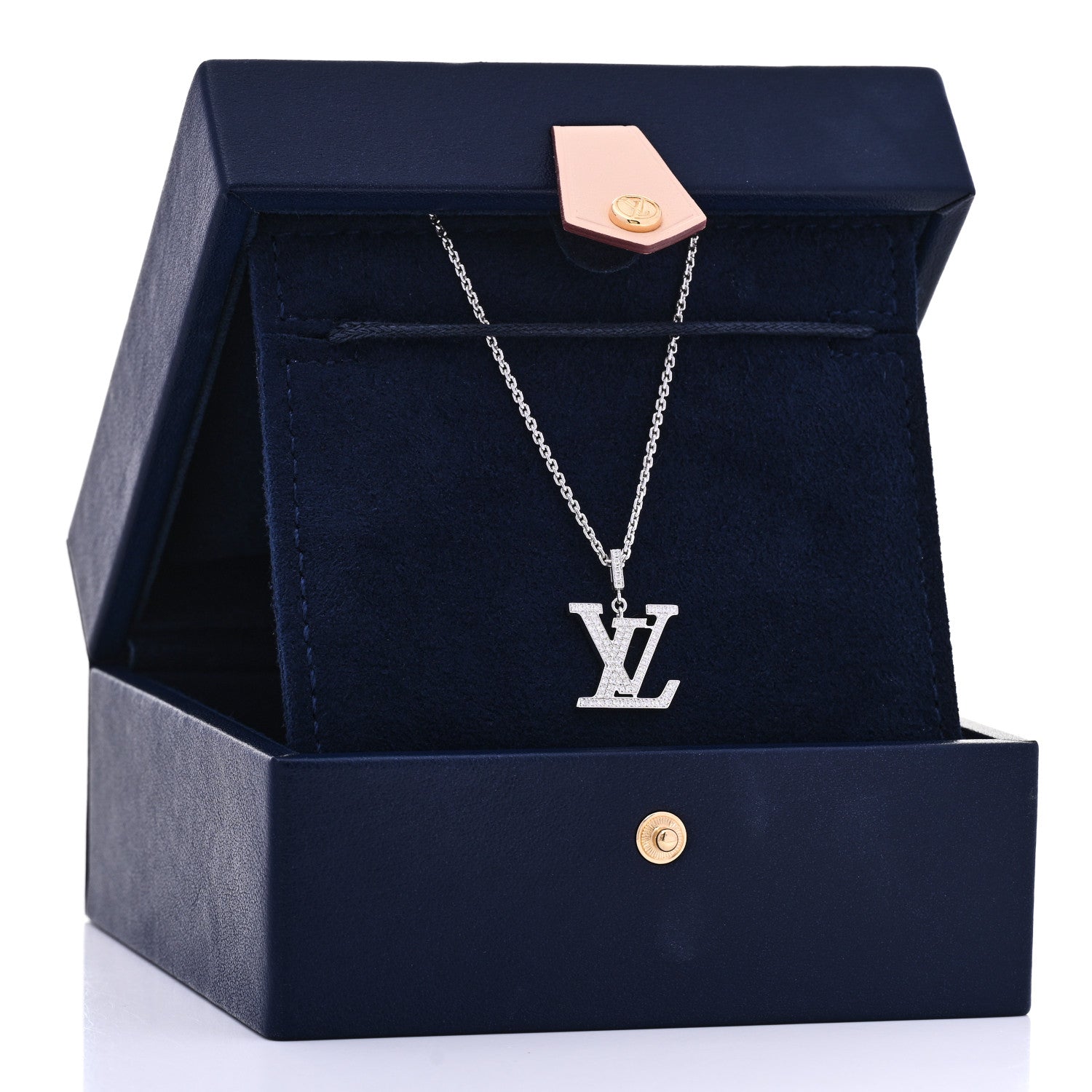 Louis Vuitton 18K White Gold Diamond LV Medium Pendant Necklace 7 of 7