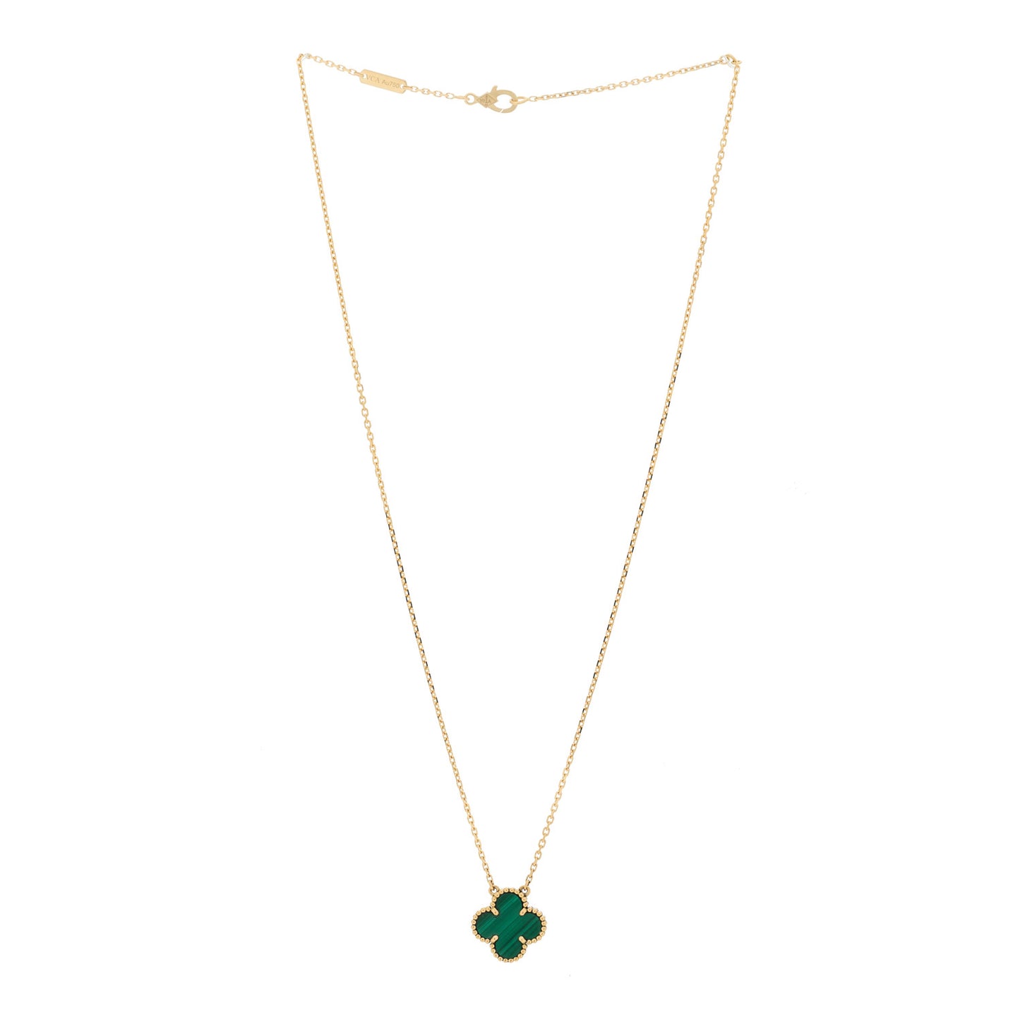 18K Yellow Gold Malachite Vintage Alhambra Pendant Necklace