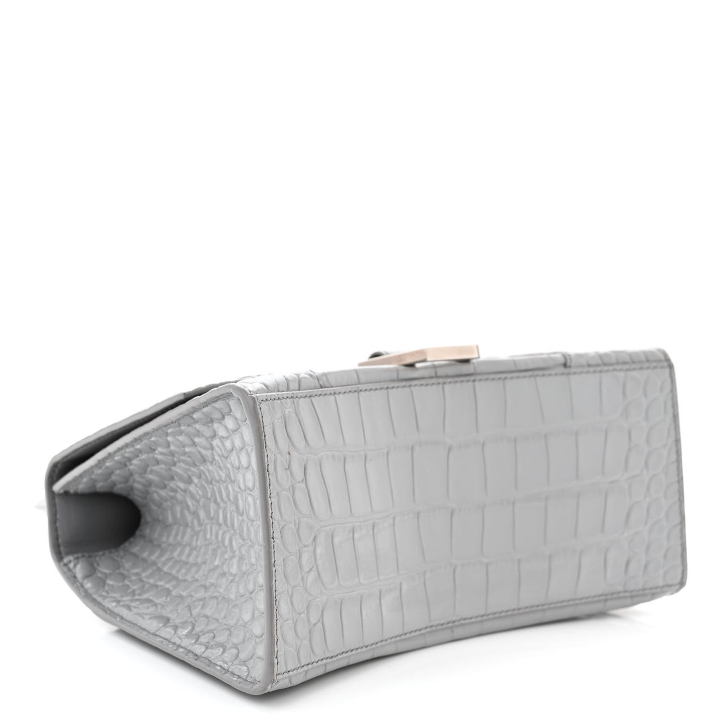 Shiny Calfskin Crocodile Embossed Small Hourglass Top Handle Bag Steel Grey