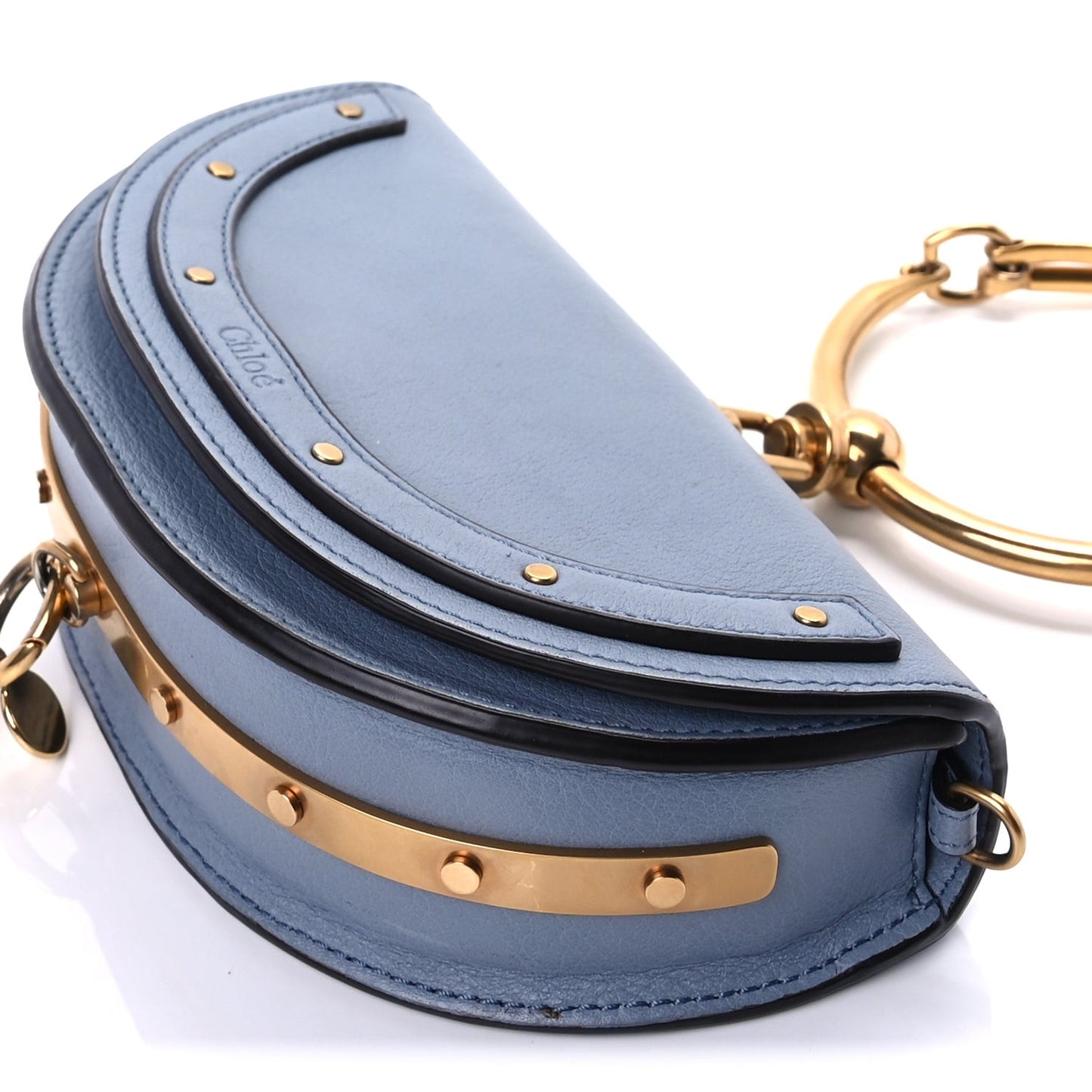 Calfskin Small Nile Bracelet Minaudiere Bag  Washed Blue