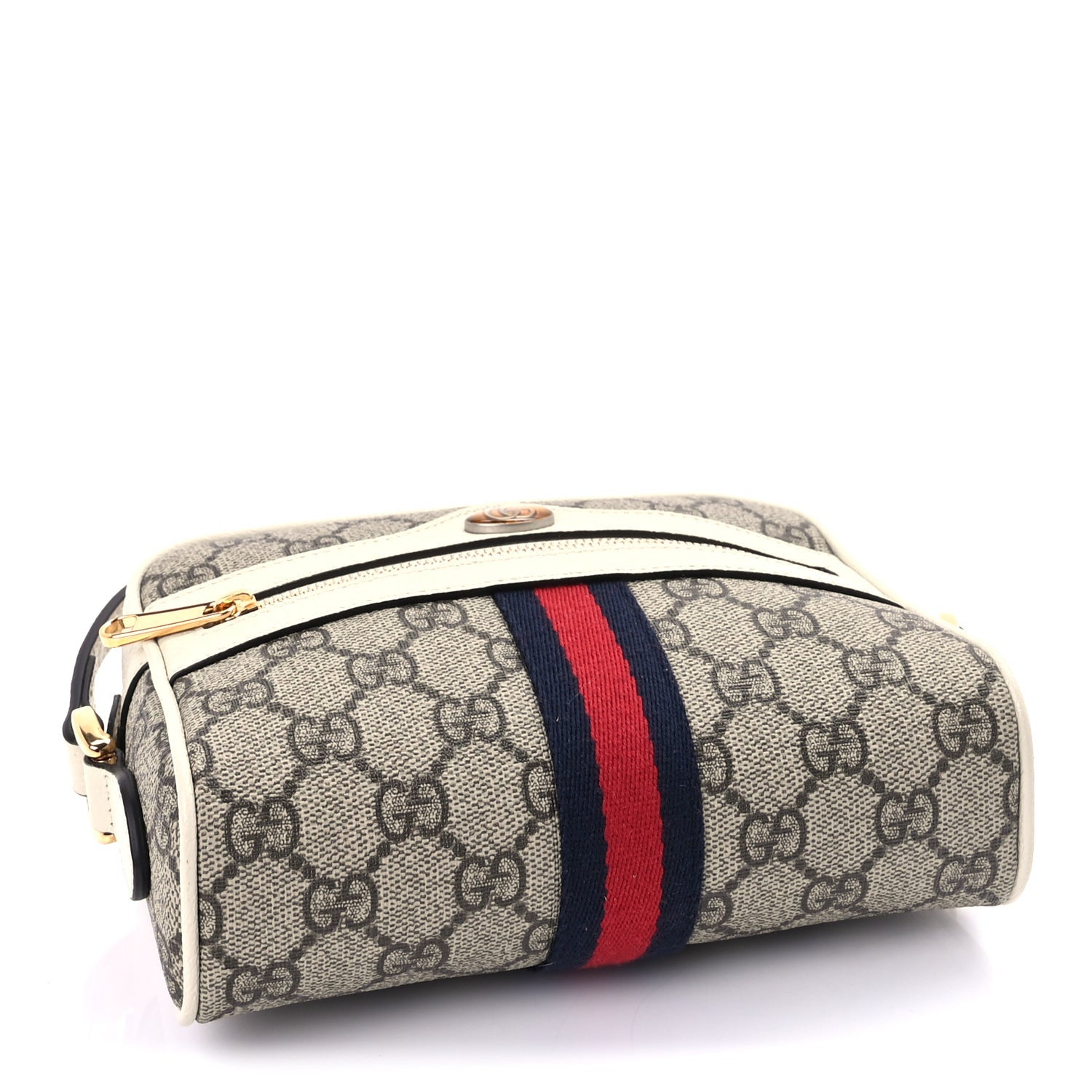 Gucci GG Supreme Monogram Textured Calfskin Web Mini Ophidia Shoulder Bag Beige Ebony Mystic White 3 of 7