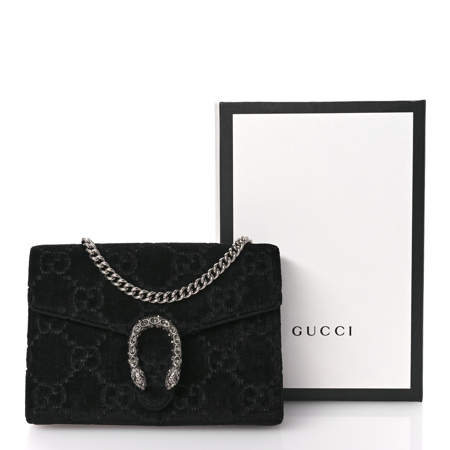 Gucci Velvet GG Monogram Mini Dionysus Chain Wallet Black Diamond 11 of 12