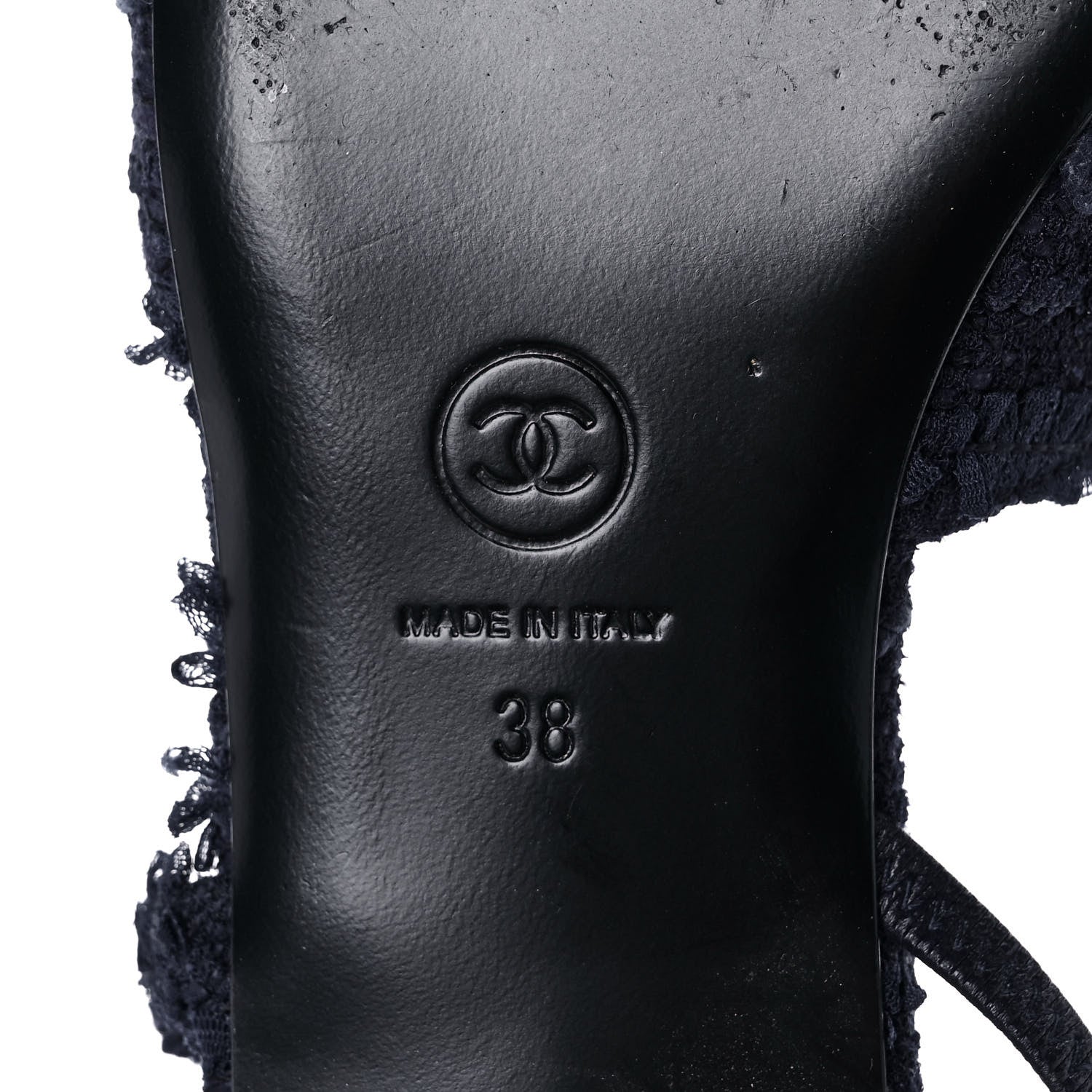 Chanel Tweed Patent Cap Toe CC Slingback Flats 38 Navy 6 of 9