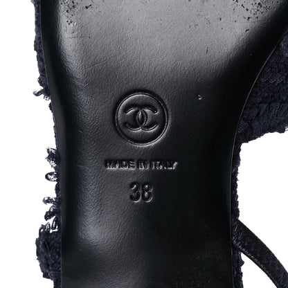 Chanel Tweed Patent Cap Toe CC Slingback Flats 38 Navy 6 of 9