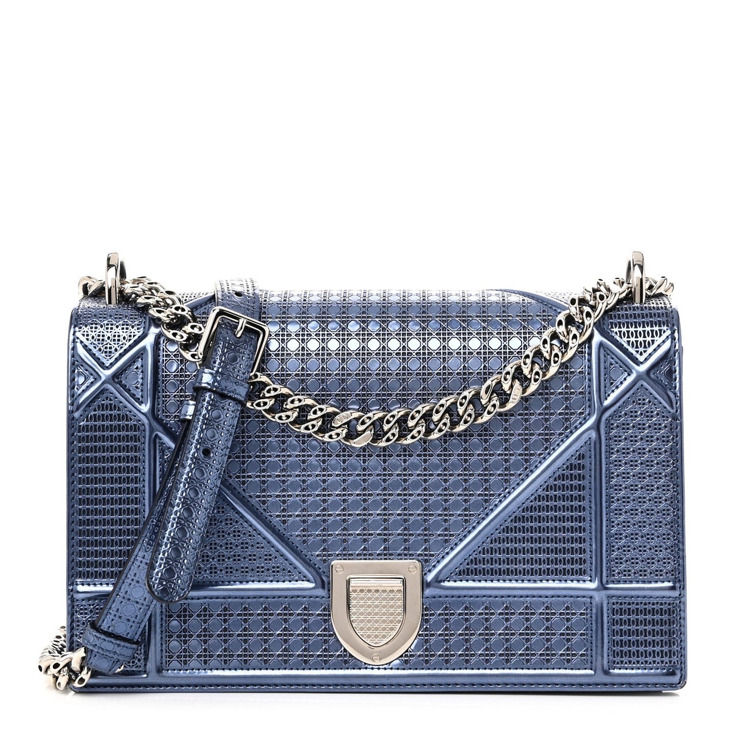 Patent Micro-Cannage Medium Diorama Flap Bag Blue