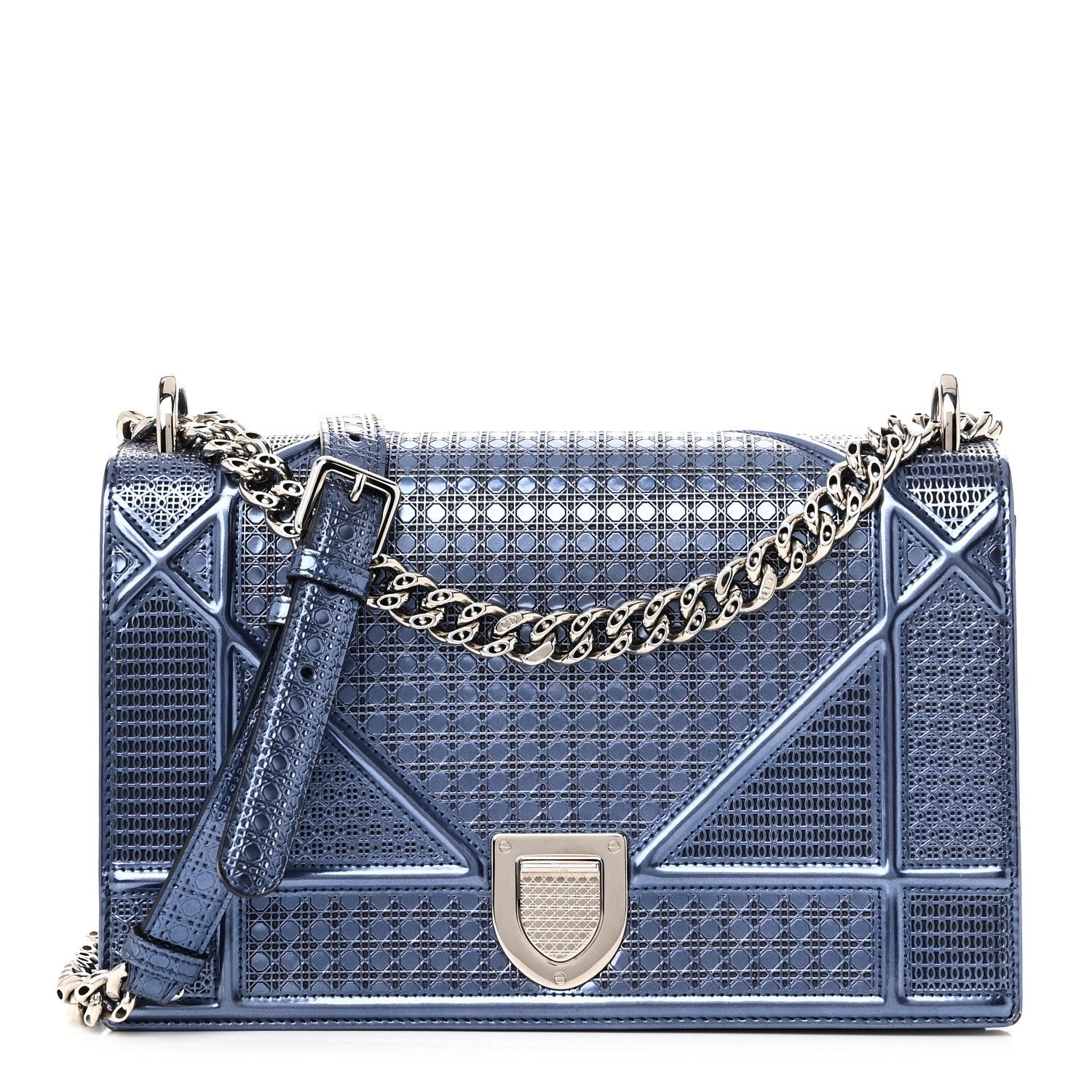 Christian Dior Patent Micro-Cannage Medium Diorama Flap Bag Blue 1 of 7