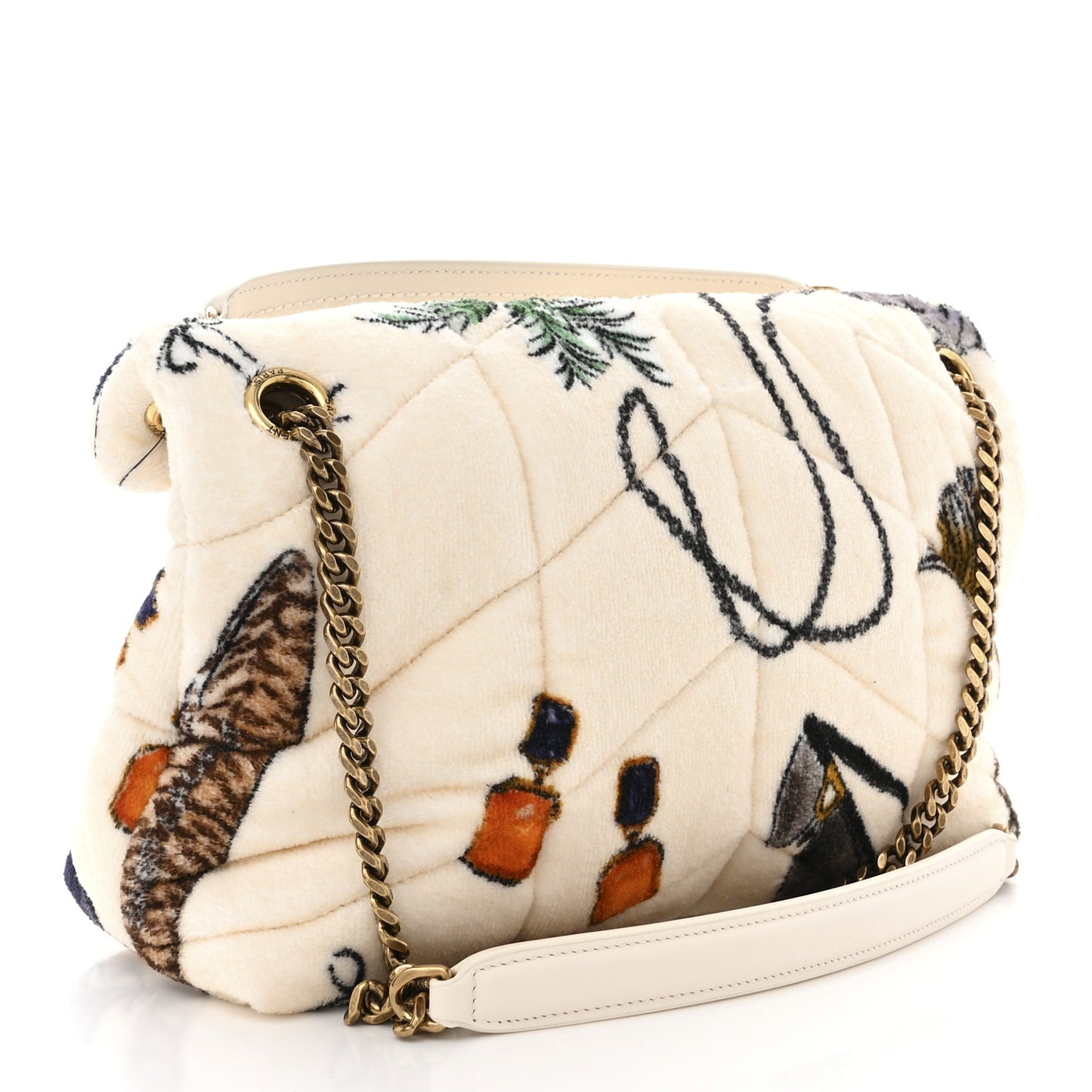 Terrycloth Summer Print Quilted Small Loulou Puffer Monogram Chain Satchel Multicolor White