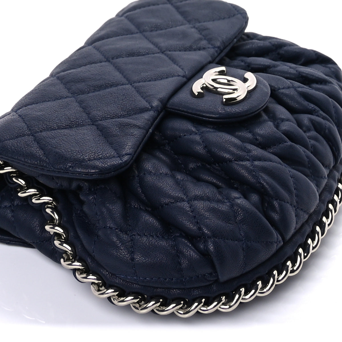 Washed Lambskin Quilted Mini Chain Around Flap Navy Blue