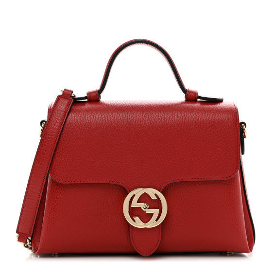 Dollar Calfskin Interlocking G Top Handle Shoulder Bag Red