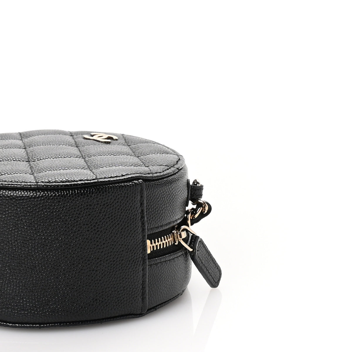 Caviar Quilted Round Clutch With Chain Black