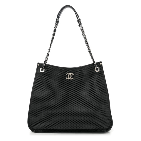 Calfskin Perforated Up In The Air Tote Black