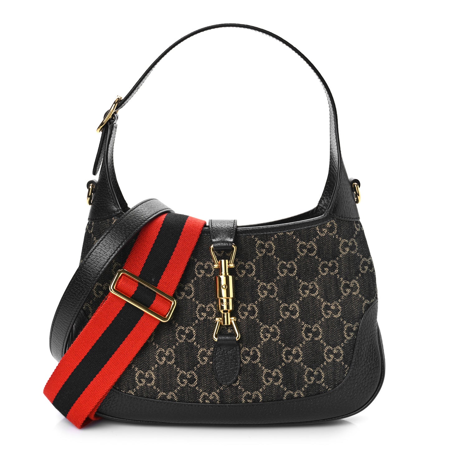 Jacquard Denim GG Monogram Small Jackie 1961 Hobo Black Ivory
