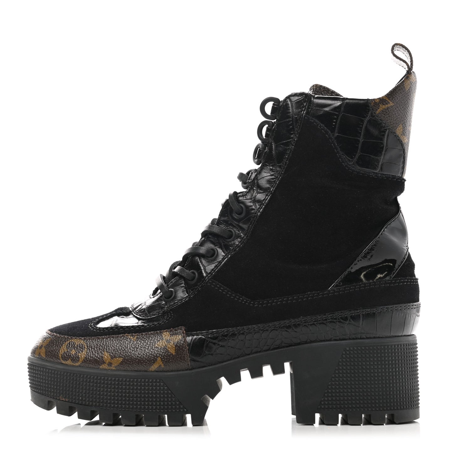 Suede Calfskin Monogram Laureate Platform Desert Boots 38 Black