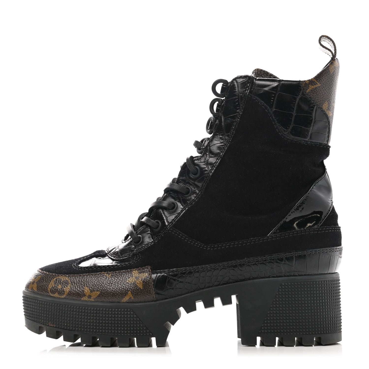 Louis Vuitton Suede Calfskin Monogram Laureate Platform Desert Boots 38 Black 1 of 9
