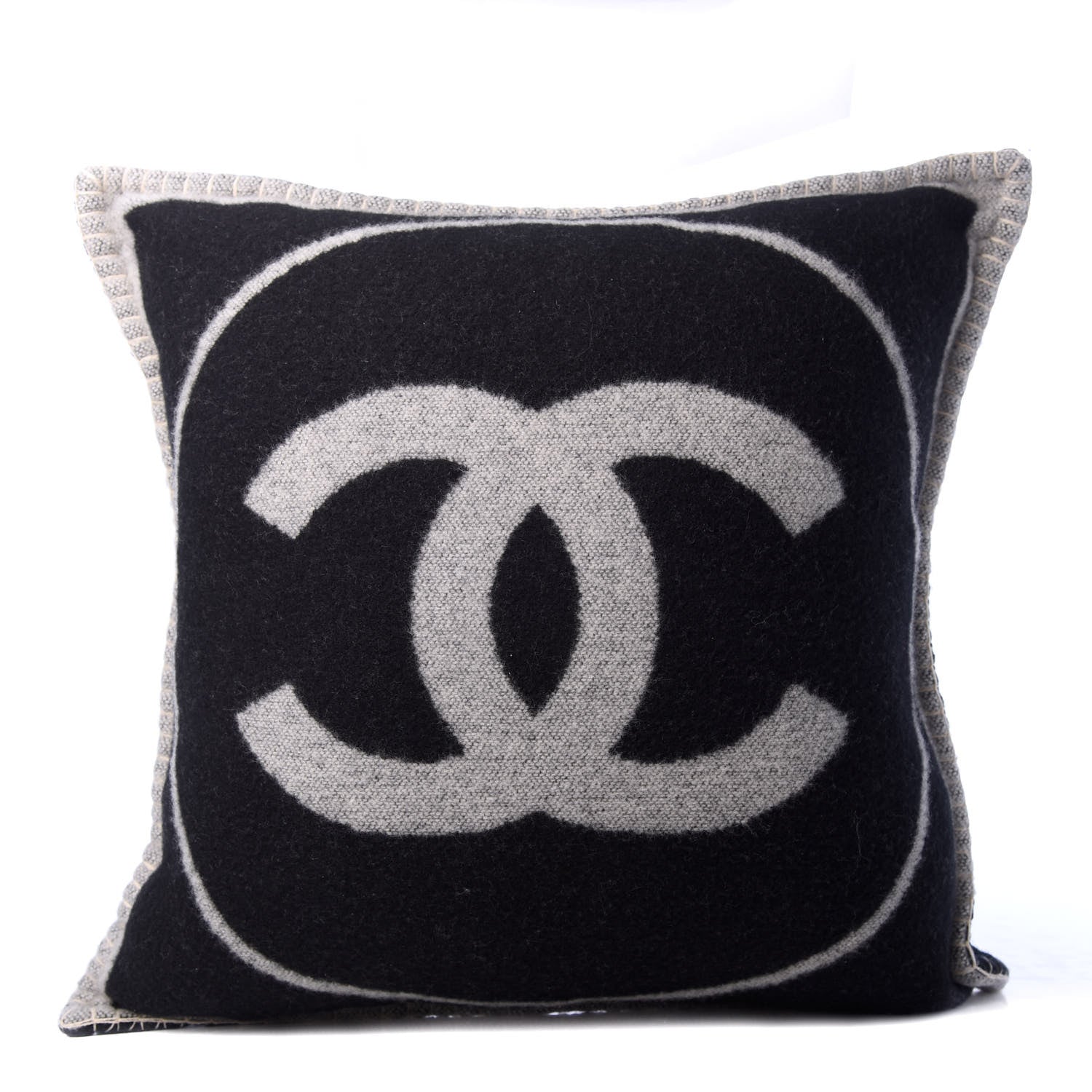 Chanel Merino Wool Cashmere CC Pillow Black Beige 1 of 4