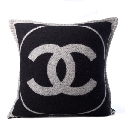 Chanel Merino Wool Cashmere CC Pillow Black Beige 1 of 4