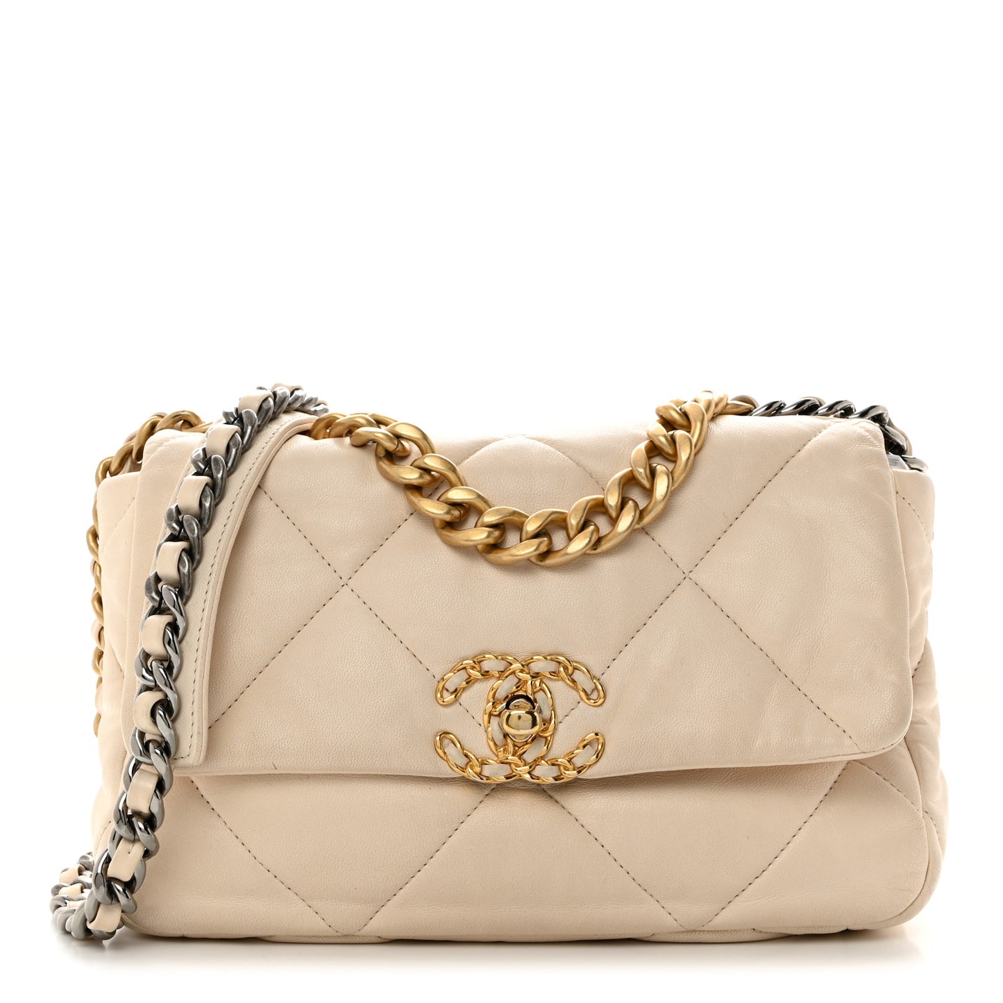 Lambskin Quilted Medium Chanel 19 Flap Beige