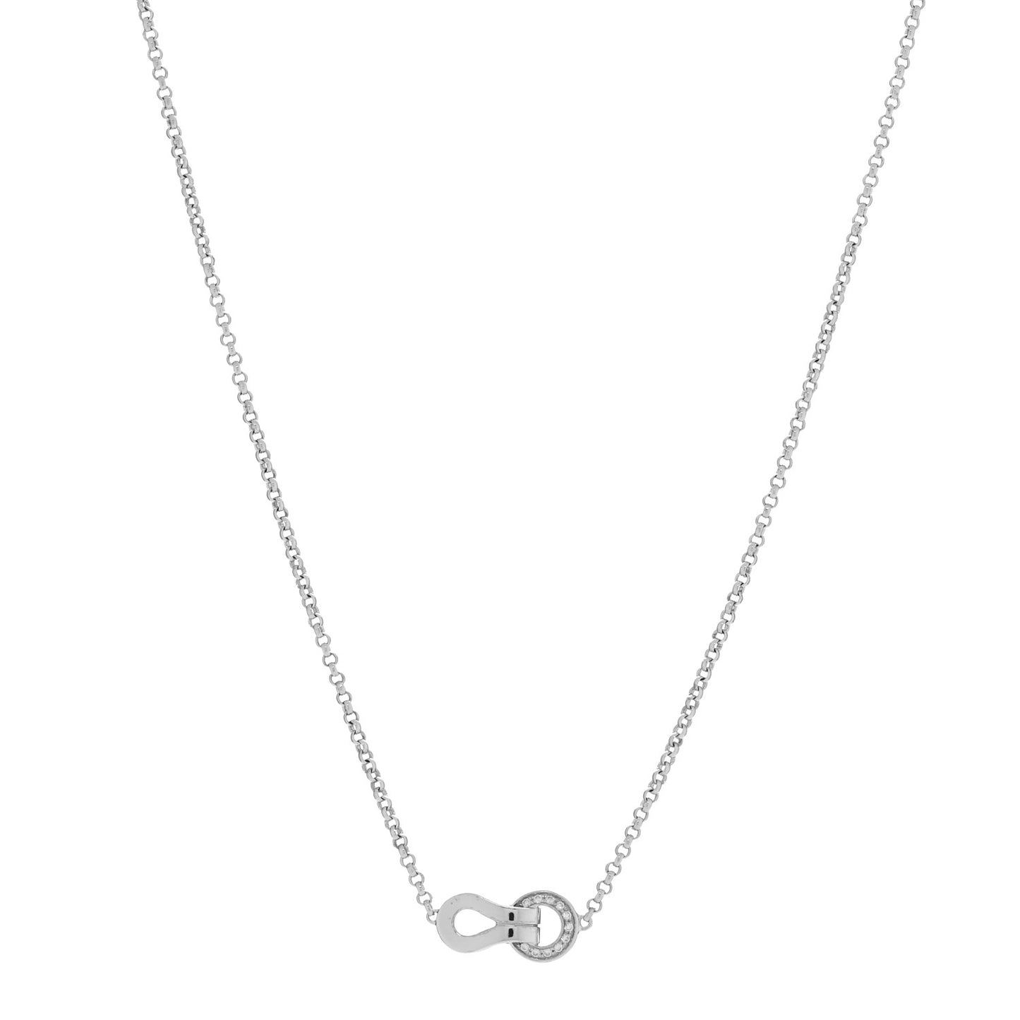 18K White Gold Diamond Agrafe Paved Pendant Necklace