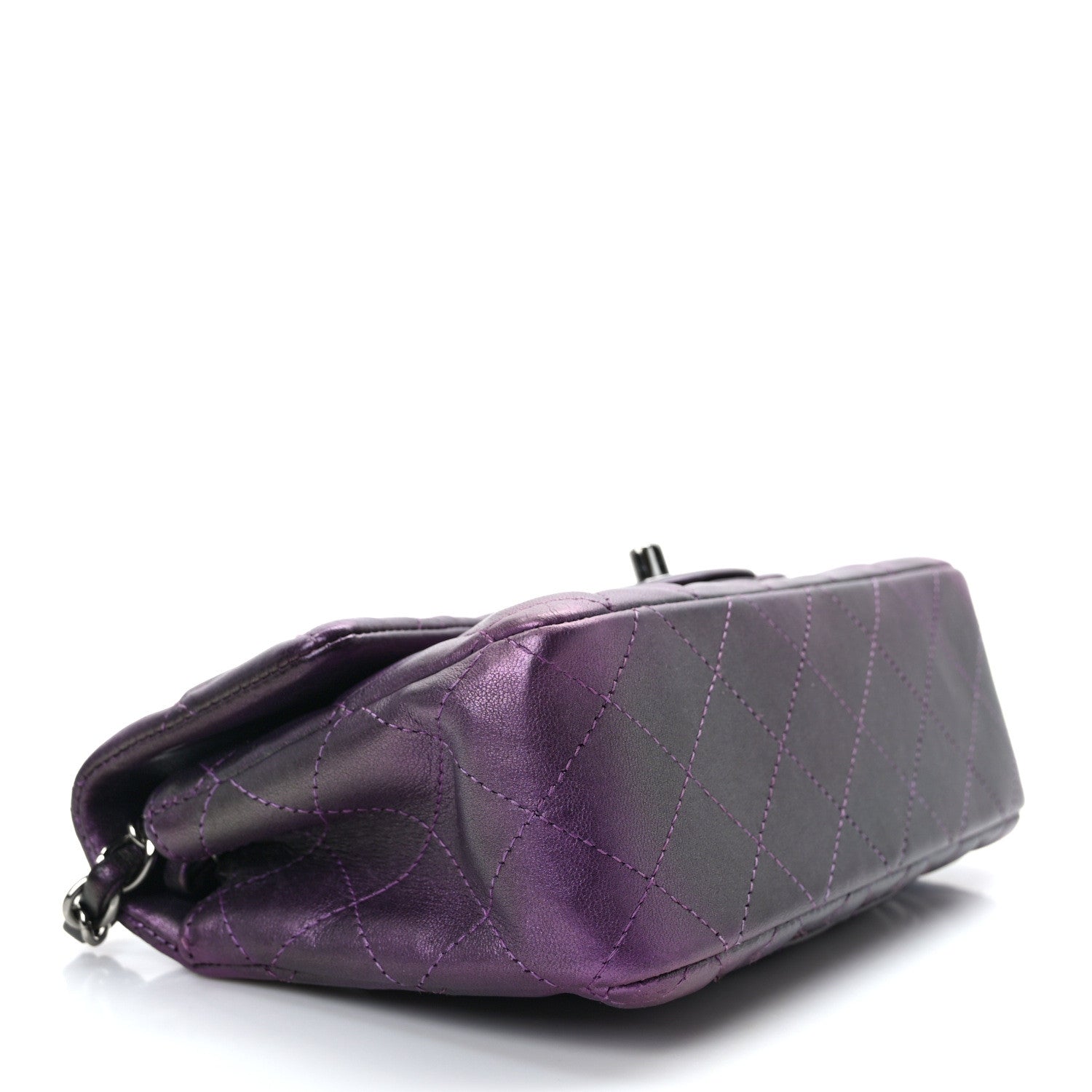 Chanel Iridescent Lambskin Quilted Mini Rectangular Flap Dark Purple 4 of 14