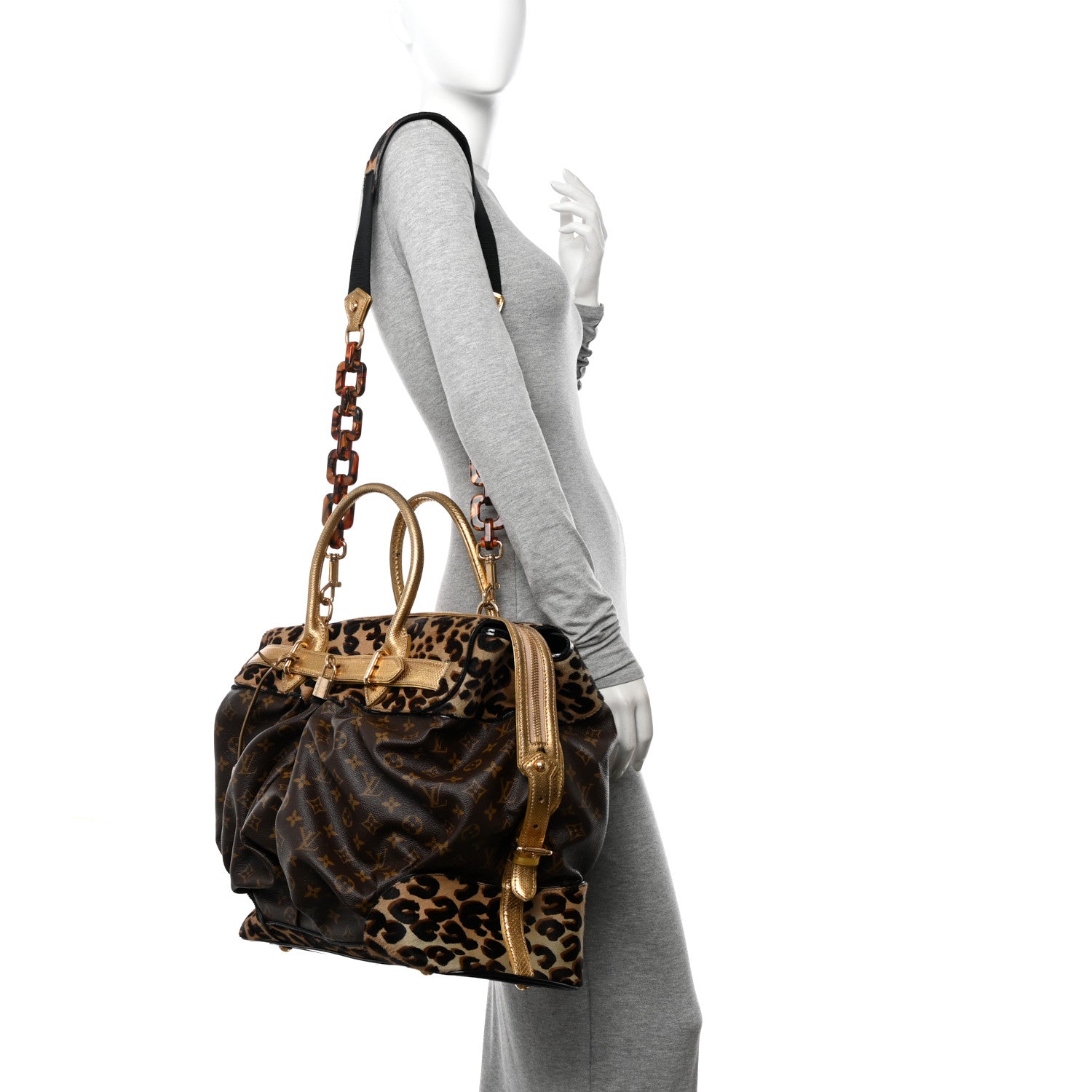 Louis Vuitton Monogram Leopard Pleated Steamer Bag 2 of 14