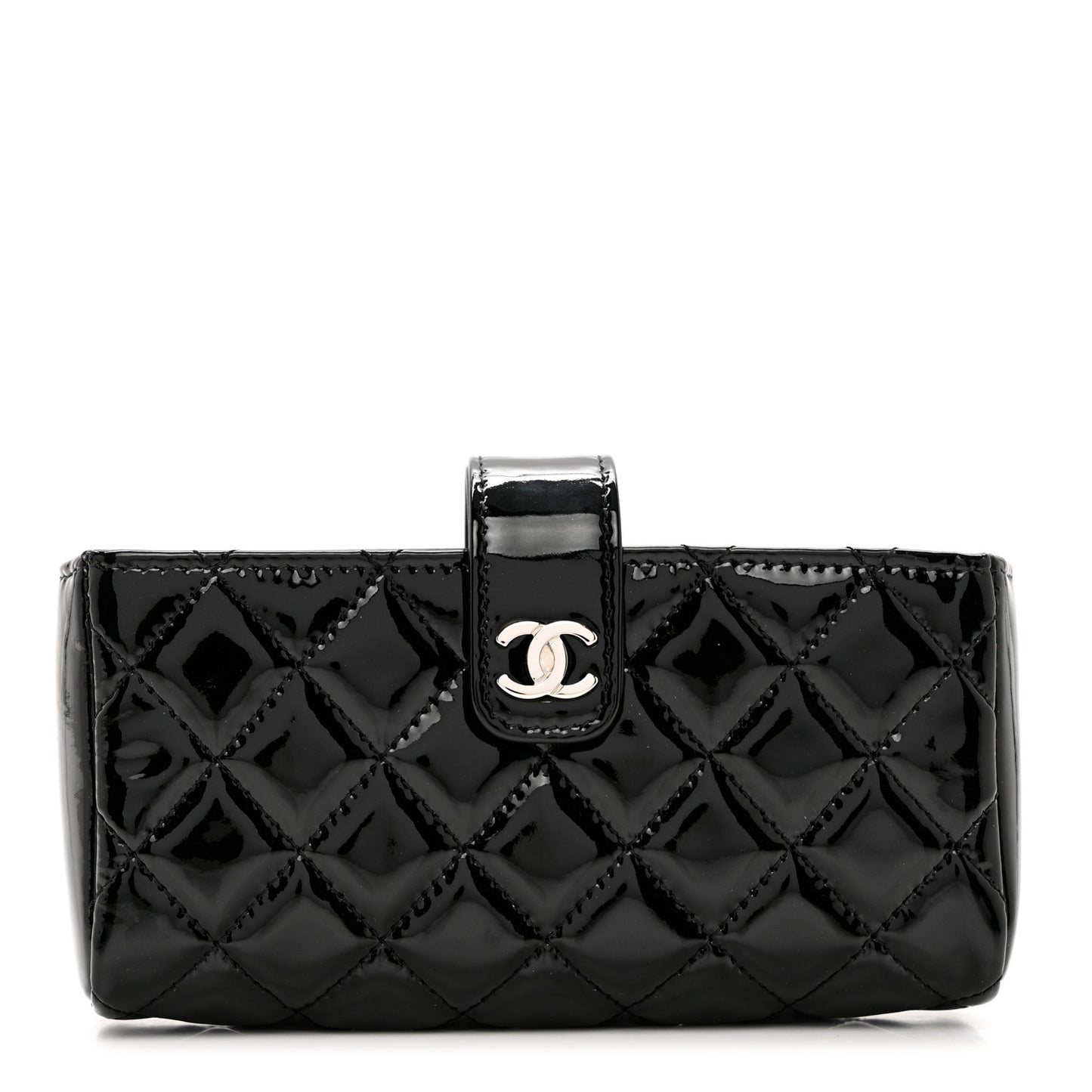 Patent Quilted Mini Phone Holder Clutch Black