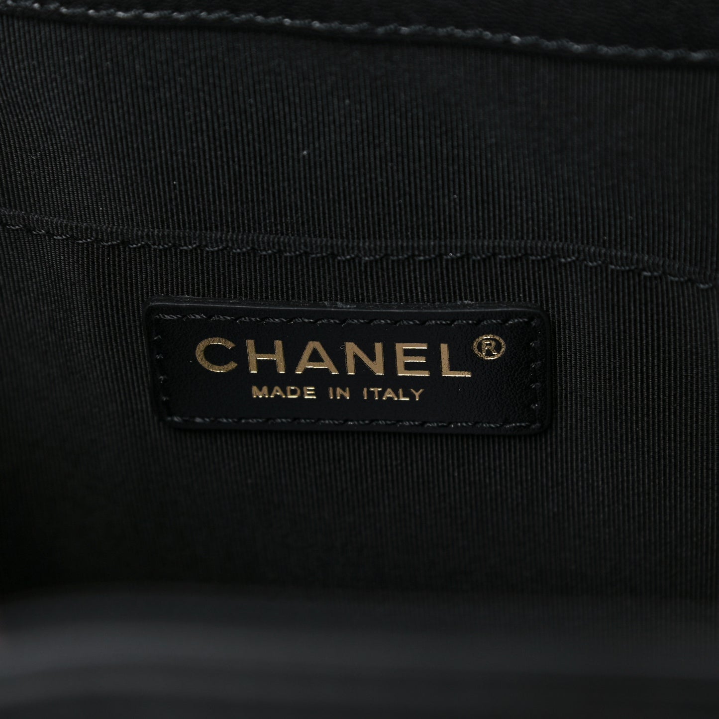 Lambskin Quilted Large CC Drawstring Bag Black