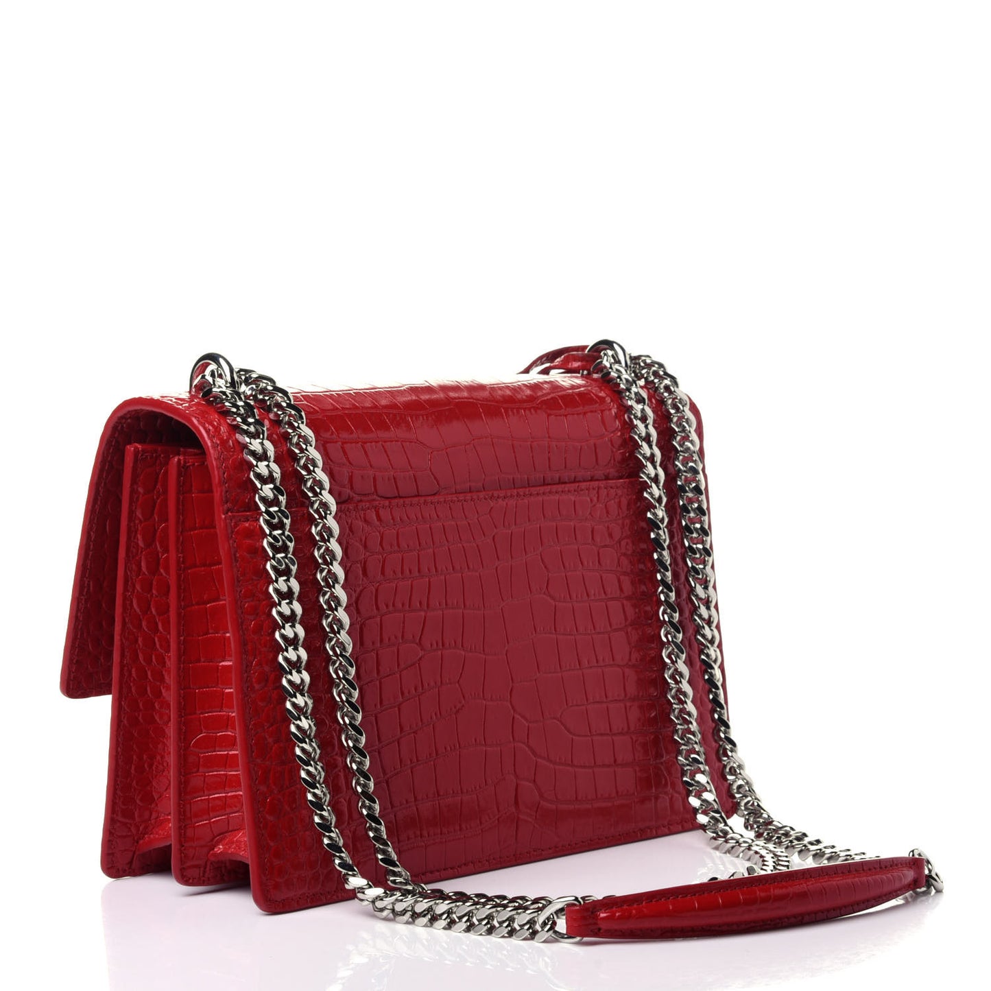 Calfskin Crocodile Embossed Medium Monogram Sunset Rouge Eros