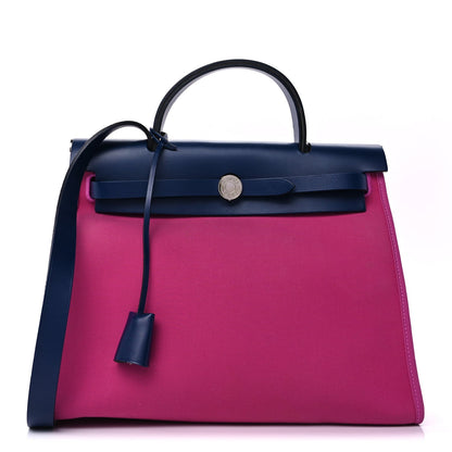 Hermes Vache Hunter Toile Officier Herbag Zip 31 PM  Magnolia Bleu Saphir 3 of 12