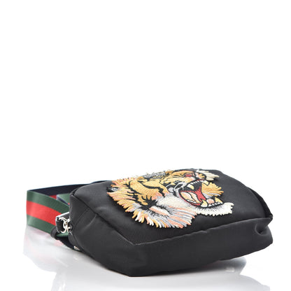 Gucci Canvas Web Tiger Embroidered Messenger Bag Black 4 of 7
