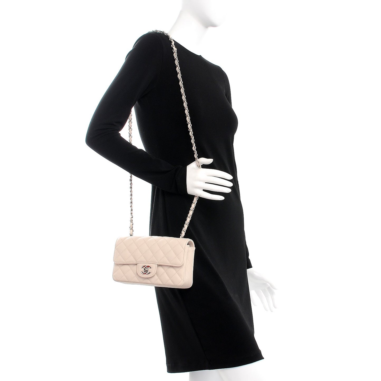 Caviar Quilted Mini Rectangular Flap Light Beige